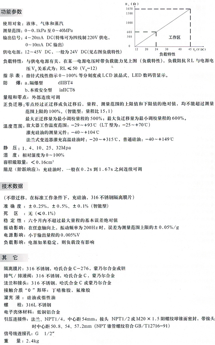 3151壓力變送器技術(shù)參數(shù)對(duì)照表