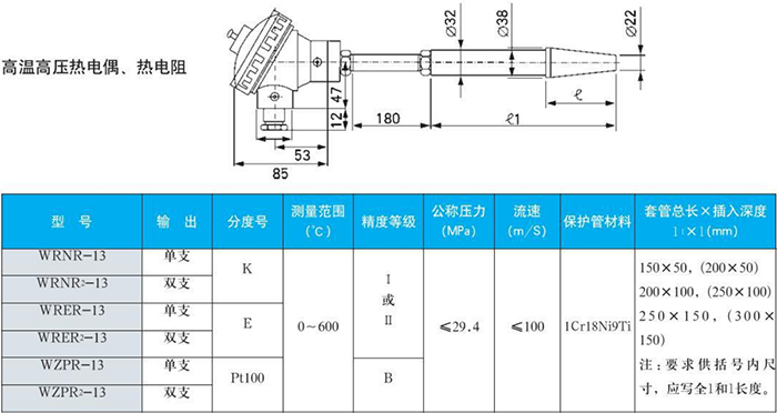 電站測溫熱電偶高溫高壓規格表